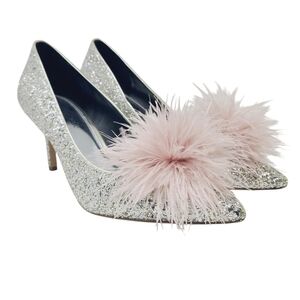 Kate Spade New York | Women's Silver Metallic Heels With Pink Bows (Size 9B)